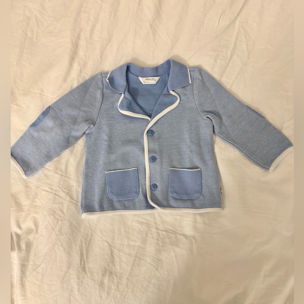Mayoral Light Blue Baby Cardigan with White Edging